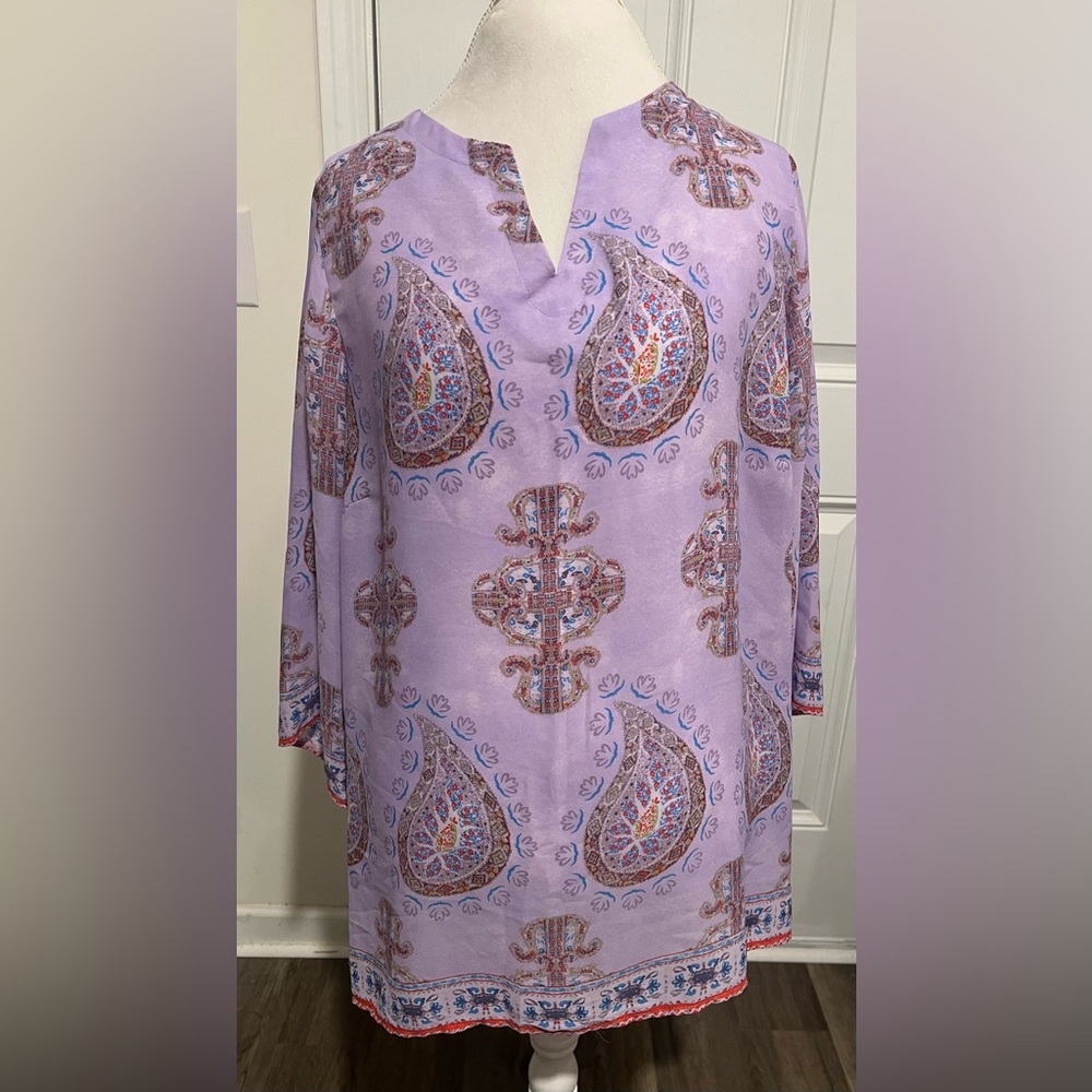Violet & Claire 2X Top Tunic Purple Paisley Split Round Neck 3/4 Sleeve Bohemian - Picture 3 of 14